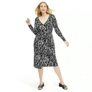 NWT Women's Long Sleeve Midi Sea Spots Black Wrap Dress - DVF for Target…